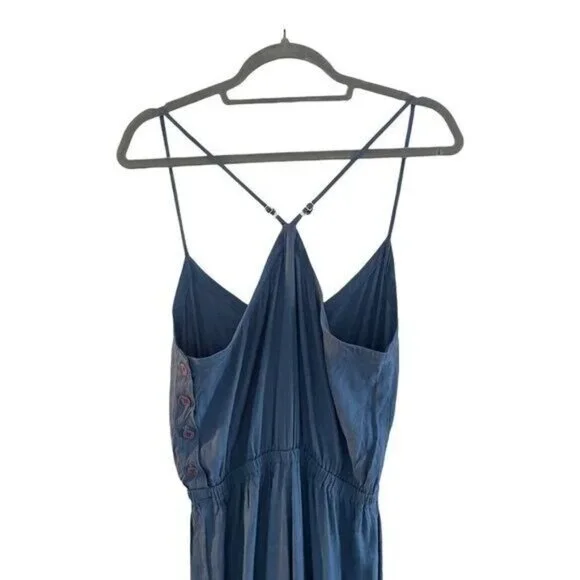 Monrow Size XS Sleeveless Jumpsuit Jean Blue Linen Blend Lightweight